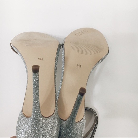 NEW Guess Women's Kahluy Silver Glittery Ankle Strap Heels Dress Sandals 9 - Picture 9 of 9
